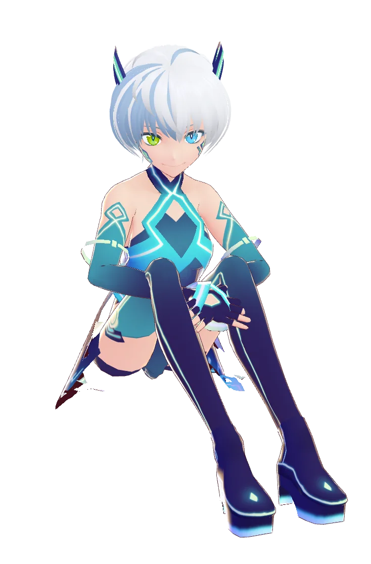 Yuki, a 3D VRM companion, sitting and hugging her knees