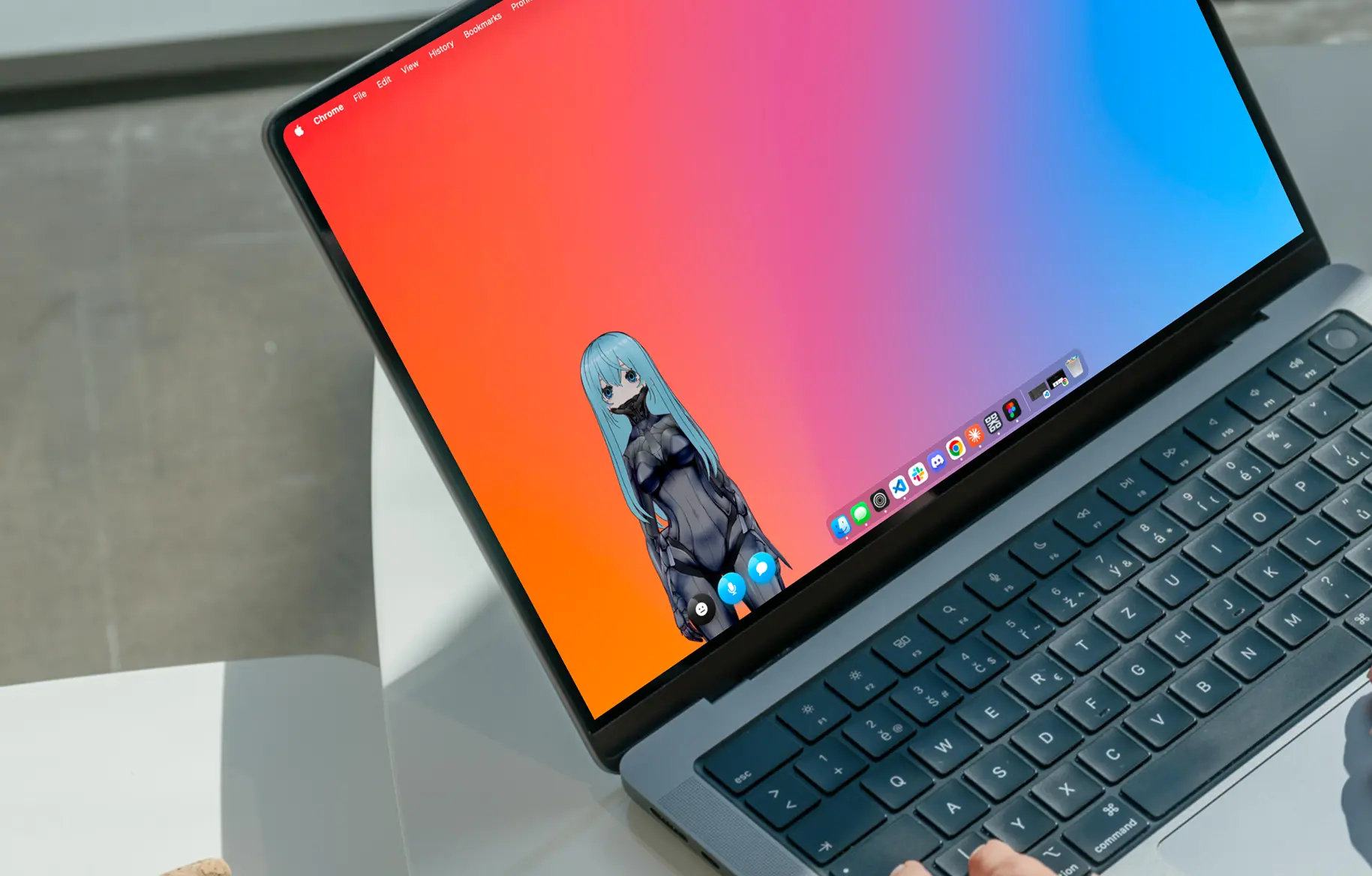 The Utsuwa desktop overlay: a VRM companion floating on a macOS desktop